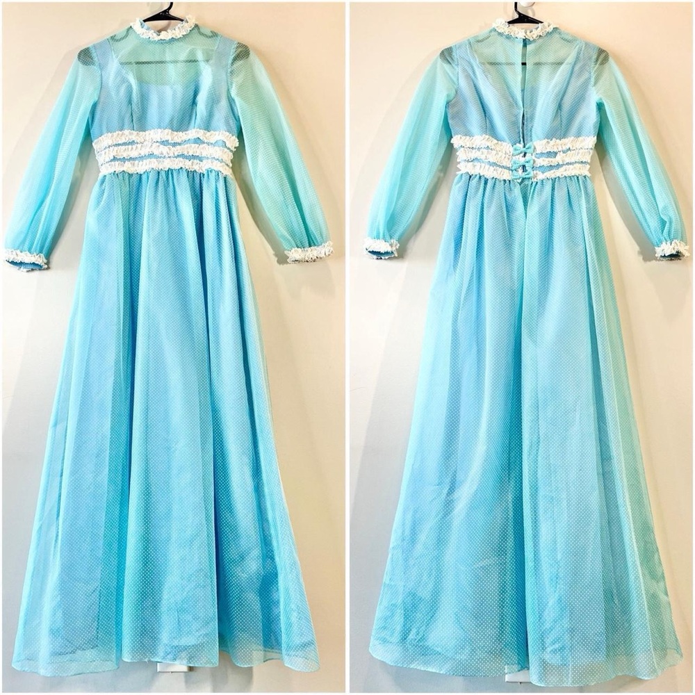 Vintage 1970s Swiss Dot Prairie Dress Victorian 70s Party Cottagecore Retro XS